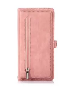 婴儿粉色单件装翻盖钱包式可折叠真皮手机壳，带卡槽，防摔防震，兼容 15 Pro Max和Galaxy S24 Ultra，国际版，非国内版 - 淺粉色 - 查看 1