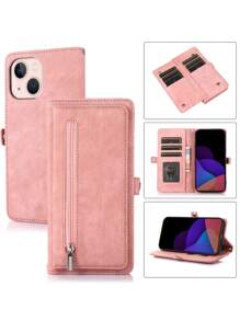 婴儿粉色单件装翻盖钱包式可折叠真皮手机壳，带卡槽，防摔防震，兼容 15 Pro Max和Galaxy S24 Ultra，国际版，非国内版 - 淺粉色 - 查看 3