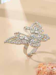 Anillo con diamante de imitación con diseño de mariposa - Plateado - Ver 2