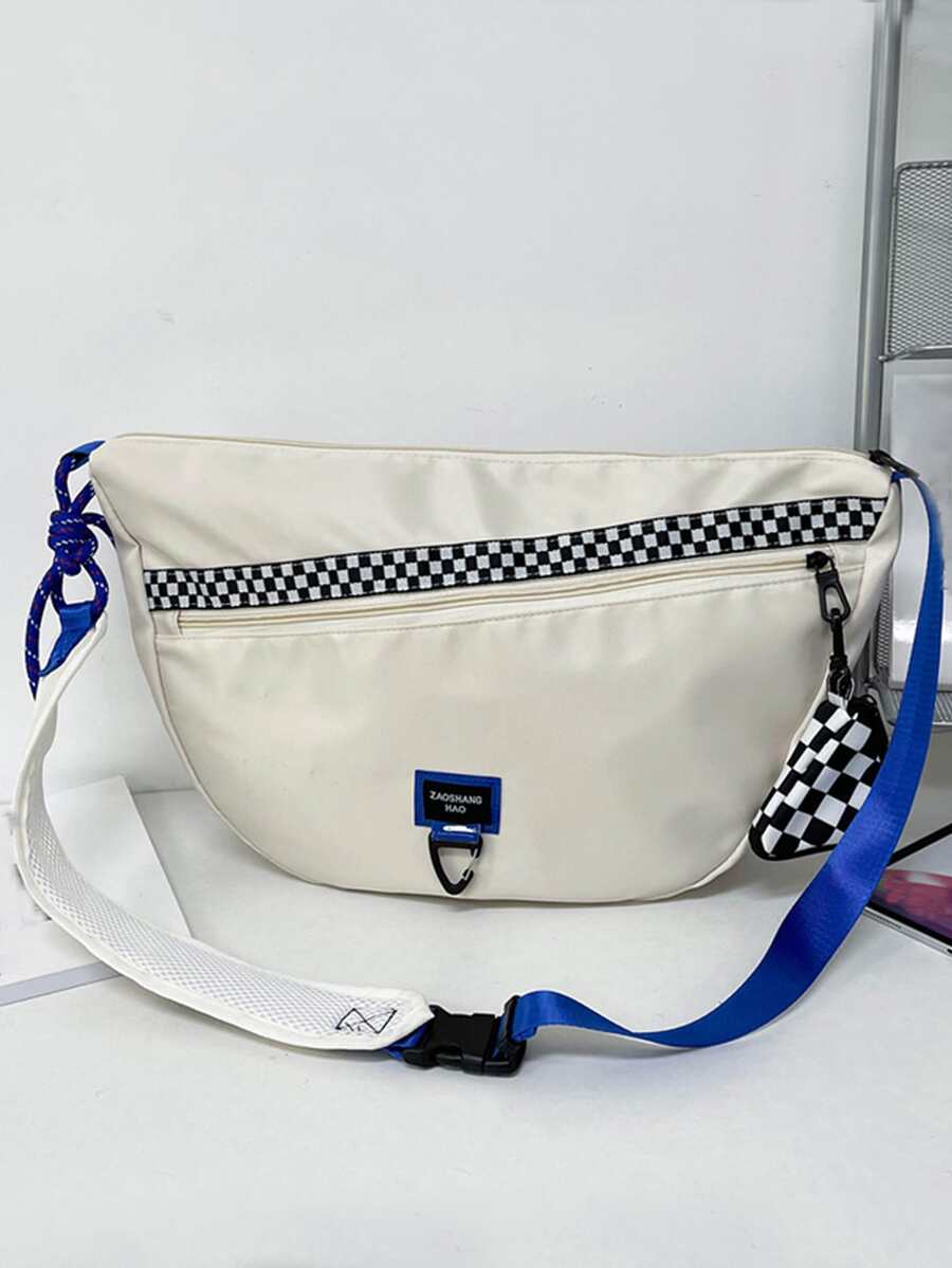 ZAOSHANGHAO Checkered Pattern Letter Patch Decor Hobo Bag With Coin Purse - Beige - View 1