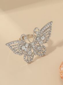 Anillo con diamante de imitación con diseño de mariposa - Plateado - Ver 3