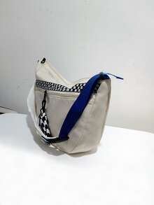 ZAOSHANGHAO Checkered Pattern Letter Patch Decor Hobo Bag With Coin Purse - Beige - View 3