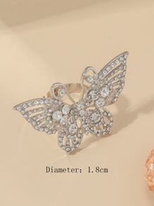 Anillo con diamante de imitación con diseño de mariposa - Plateado - Ver 4