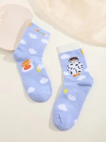 Cloud & Figure Graphic Crew Socks