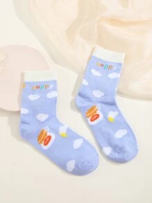 Cloud & Figure Graphic Crew Socks