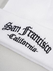 1pc Unisex Letter Embroidered Knit Beanie Hat, Winter Warm - White - View 4