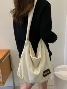 Letter Patch Decor Hobo Bag - Beige - View 2