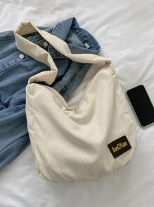 Letter Patch Decor Hobo Bag - Beige - View 7