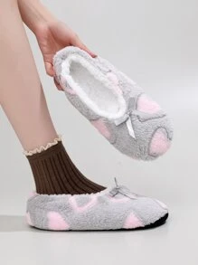 Heart Pattern Bow Decor Fuzzy Bedroom Slippers - Multicolor - View 2