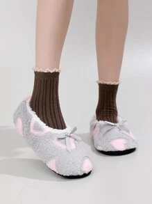 Heart Pattern Bow Decor Fuzzy Bedroom Slippers - Multicolor - View 3