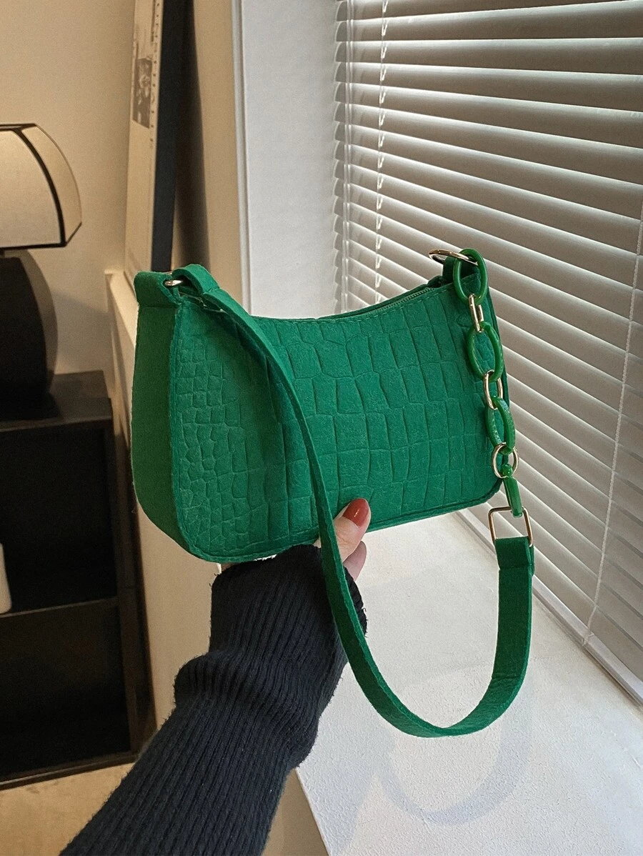 Mini Dập nổi cá sấu Trang trí chuỗi Cái túi - màu xanh lá - Xem 1