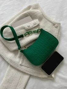 Mini Dập nổi cá sấu Trang trí chuỗi Cái túi - màu xanh lá - Xem 5