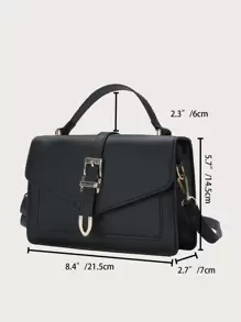 Buckle Decor Flap Square Bag - Black - View 3