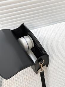 Buckle Decor Flap Square Bag - Black - View 7