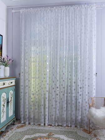 1pc Heart Patterned Soft Skin-Friendly Voile Curtain With Gold Foil Printing, Suitable For Bedroom Decor