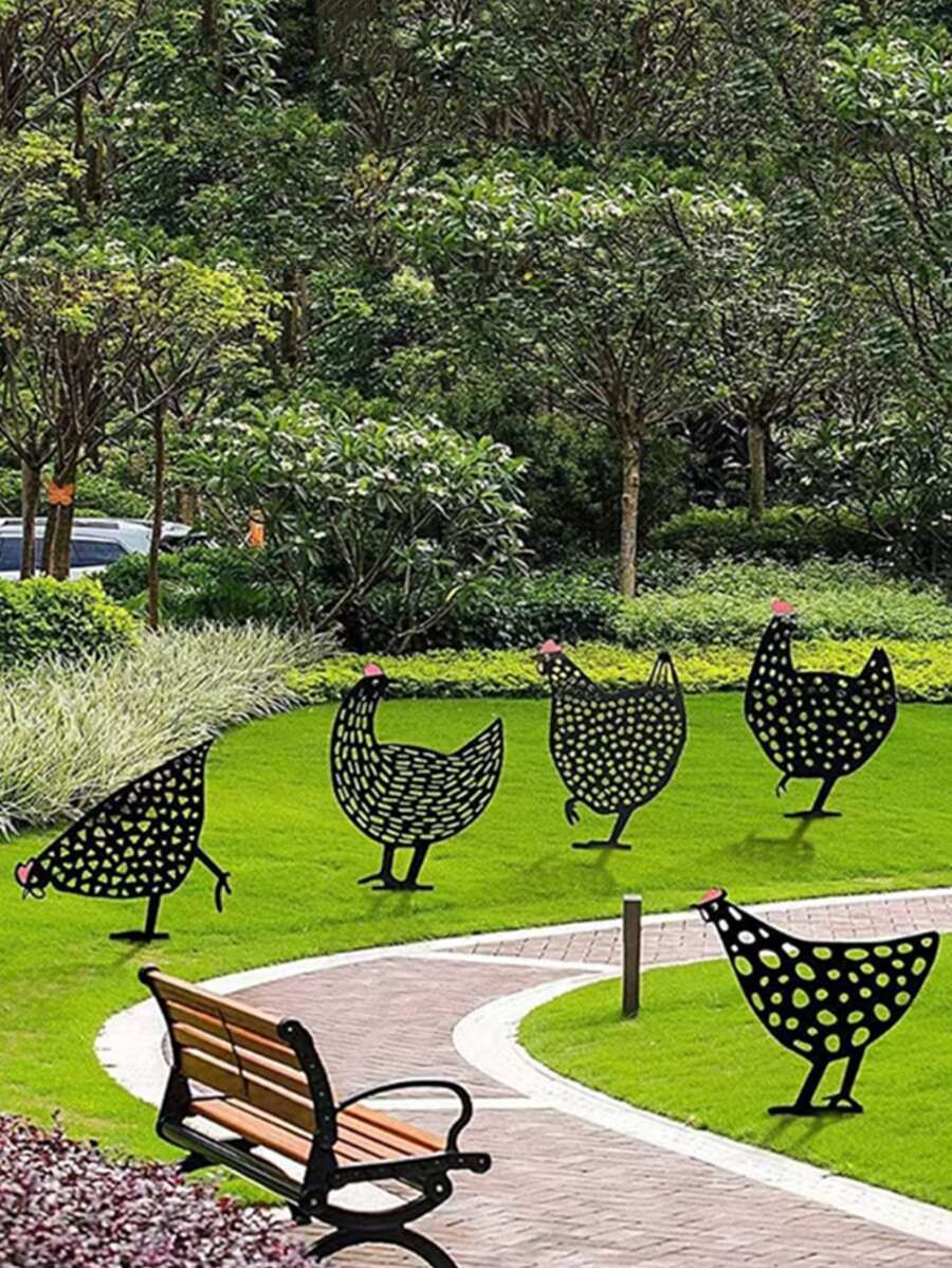 1pc Chicken Shaped Random Decorative Garden Stake - Black - View 1