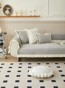 1pc Ruffle Trim Sofa Towel - Grey - View 2
