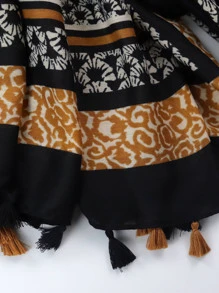 Allover Print Tassel Trim Scarf - Multicolor - View 3