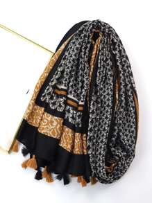 Allover Print Tassel Trim Scarf - Multicolor - View 4