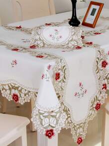 1入組花卉刺繡流蘇裝飾長方桌布