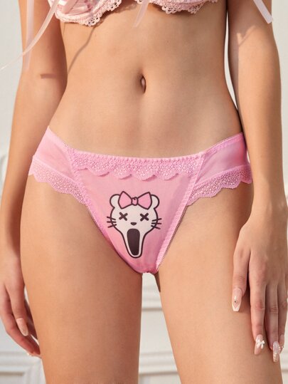 Kawaii سروال داخلي صور رسوم كارتون دانتيل متباين اللون