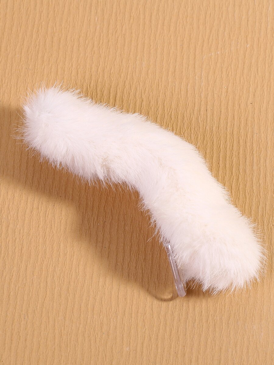 Pinza de pelo de cocodrilo unicolor de peluche - Blanco - Ver 1