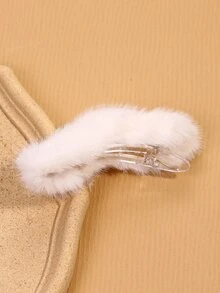 Pinza de pelo de cocodrilo unicolor de peluche - Blanco - Ver 2