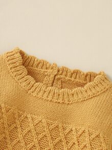 Baby Girl Contrast Trim Cable Knit Bodysuit - Mustard Yellow - View 4
