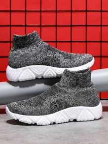 Men High Top Slip On Sock Sneakers - Grey - View 1