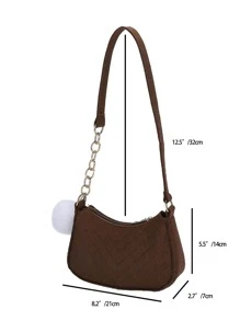 Chevron Pom Pom Decor Hobo Bag - Coffee Brown - View 6