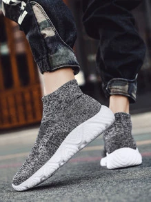 Men High Top Slip On Sock Sneakers - Grey - View 5