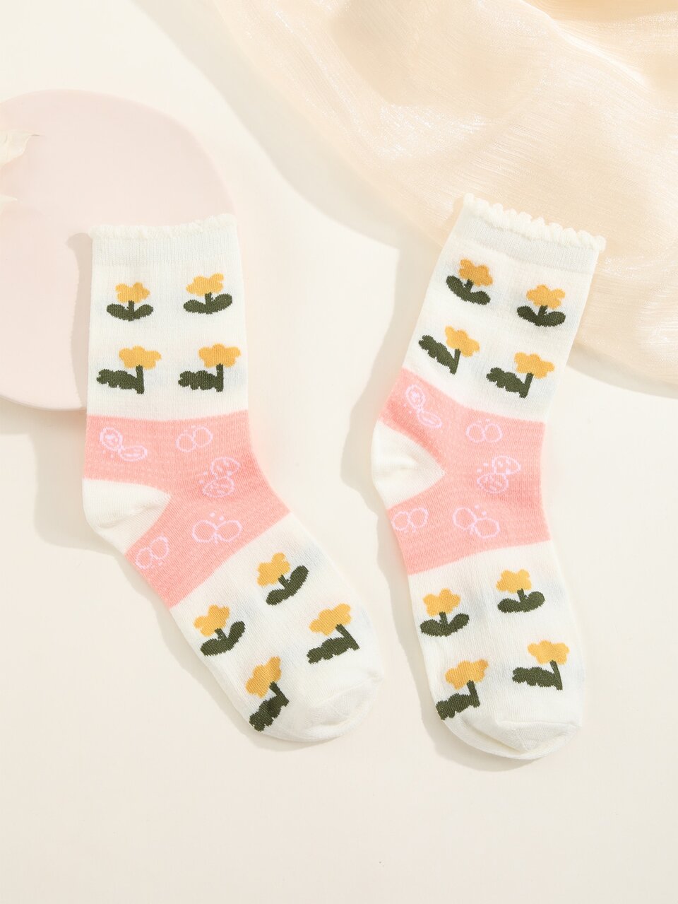 Floral Print Crew Socks