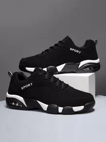 Men Letter Graphic Lace-up Front Running Shoes - Black - View 1