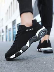 Men Letter Graphic Lace-up Front Running Shoes - Black - View 2