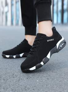 Men Letter Graphic Lace-up Front Running Shoes - Black - View 3