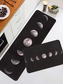 1pc Moon Phase Pattern Printed Kitchen Floor Mat, Soft Plush Rectangular Anti-Slip Absorbent Mat Suitable For Home Kitchen Dining Room Living Room ,Room Decor - Multicolor - View 4