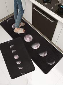 1pc Moon Phase Pattern Printed Kitchen Floor Mat, Soft Plush Rectangular Anti-Slip Absorbent Mat Suitable For Home Kitchen Dining Room Living Room ,Room Decor - Multicolor - View 5