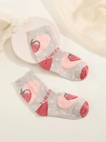 Strawberry & Letter Graphic Crew Socks