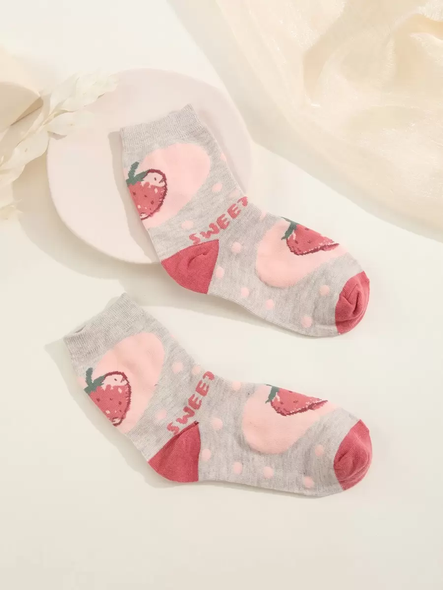 Strawberry & Letter Graphic Crew Socks
