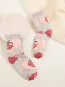 Strawberry & Letter Graphic Crew Socks
