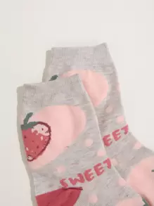 Strawberry & Letter Graphic Crew Socks