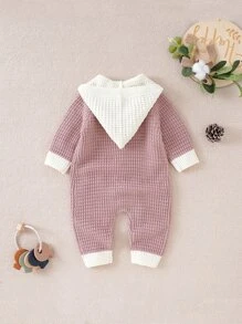 Baby Button Front Hooded Knit Jumpsuit - Pink - View 2