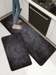1pc Plain Kitchen Rug, Grey Polyester Floor Mat For Kitchen
