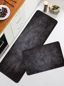 1pc Plain Kitchen Rug, Grey Polyester Floor Mat For Kitchen