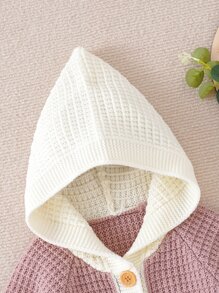 Baby Button Front Hooded Knit Jumpsuit - Pink - View 3