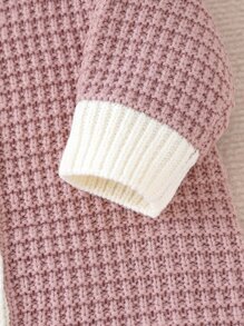 Baby Button Front Hooded Knit Jumpsuit - Pink - View 4