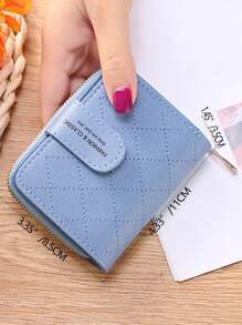 字母图案缝线细节小钱包零钱包小钱包双折拉链女士钱包便携、钱、现金白领人士、女大学生、工作、商务、通勤、办公室、周年纪念、情侣、生日礼物、情人节礼物、礼物 - 藍色 - 查看 3