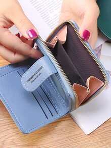 字母图案缝线细节小钱包零钱包小钱包双折拉链女士钱包便携、钱、现金白领人士、女大学生、工作、商务、通勤、办公室、周年纪念、情侣、生日礼物、情人节礼物、礼物 - 藍色 - 查看 4