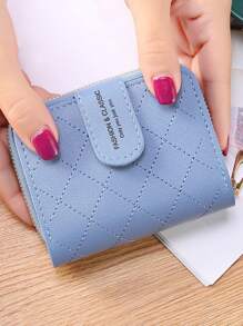 字母图案缝线细节小钱包零钱包小钱包双折拉链女士钱包便携、钱、现金白领人士、女大学生、工作、商务、通勤、办公室、周年纪念、情侣、生日礼物、情人节礼物、礼物 - 藍色 - 查看 5