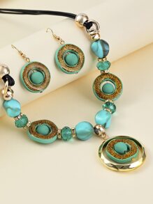 3pcs Round & Bead Decor Jewelry Set